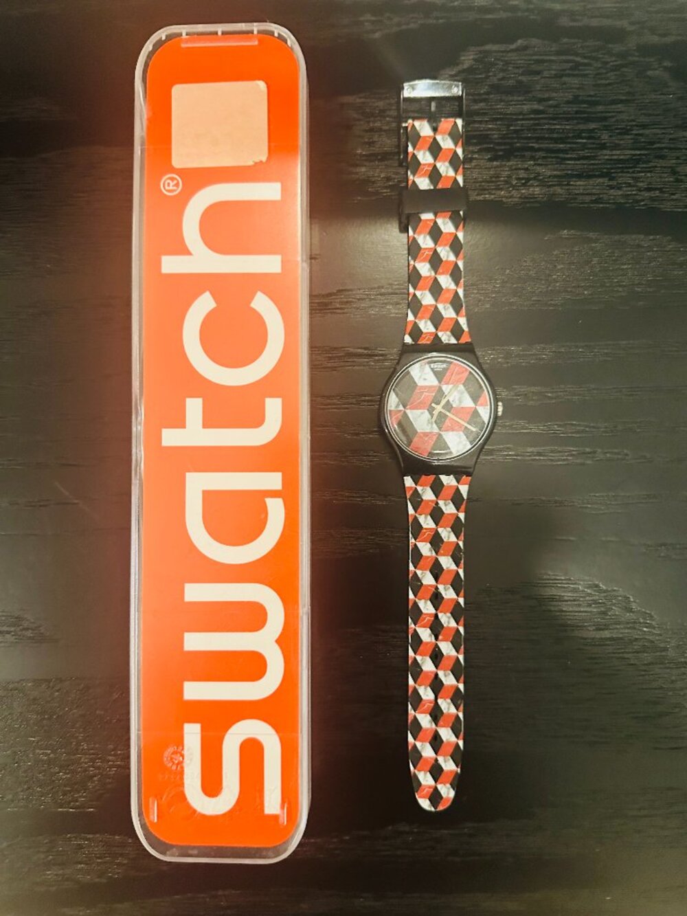 SWATCH ORIGINALS PAVIMENTO BLACK WHITE AND RED UNISEX